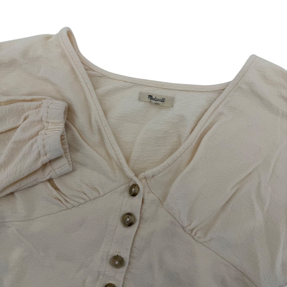 Madewell Cream Textured V‎ Neck Button Front Cropped Long Sleeve Top Size S